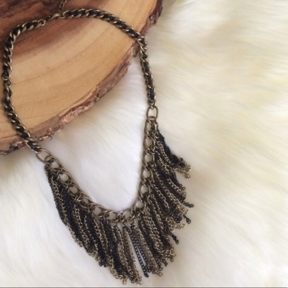 Loft Necklace - Brass/Gold - Leather Chain Details